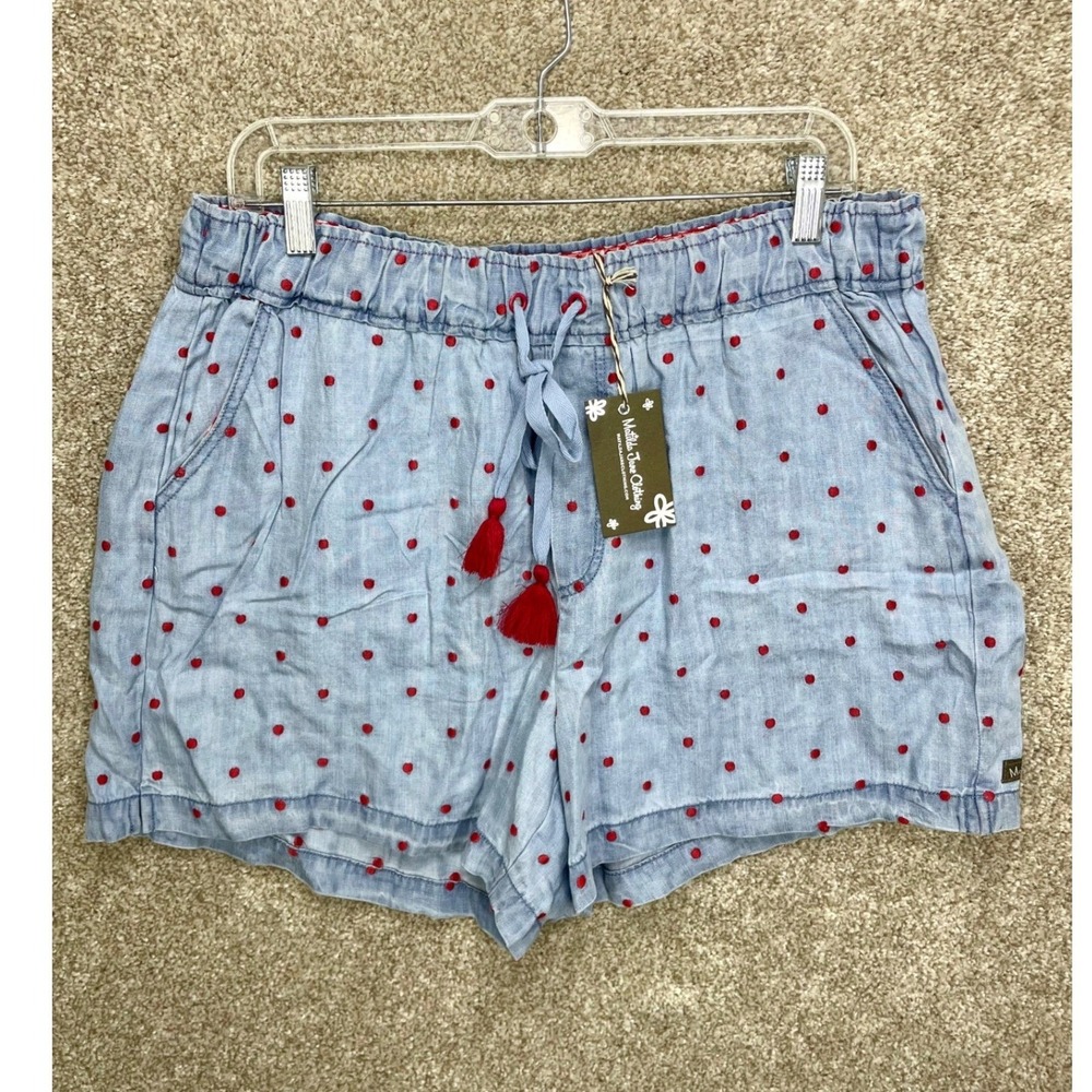 Matilda Jane Embroidered Polka Dot Shorts Womens M Blue Red Resortwear Chic New
